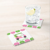 ピンク&グリーンゴルフモノグラムの紙コースター ペーパーコースター (インサイチュ)