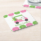 ピンク&グリーンゴルフモノグラムの紙コースター ペーパーコースター (アングル)