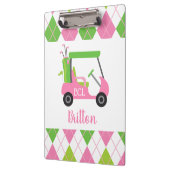 ピンク&グリーンゴルフモノグラムパーソナライズされたクリップボード クリップボード (左)