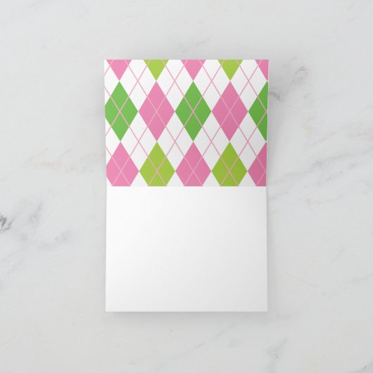 ピンク&グリーンゴルフ用折り畳みパーソナライズされたノートカード サンキューカード (内部)
