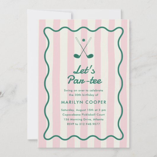 ピンク+グリーンゴルフ30th誕生日パーティー 招待状 (正面)