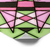 ピンク&グリーンサイケデリック万華鏡のように千変万化するパターン曼荼羅 ポスター (角)