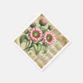 ピンク&グリーンサンフラワーズヴィンテージミュージックページ スタンダードカクテルナプキン (角)