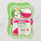 ピンク&グリーンスイカ、子供の誕生日パーティー 招待状 (正面/裏面)