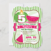 ピンク&グリーンスイカ、子供の誕生日パーティー 招待状 (正面)