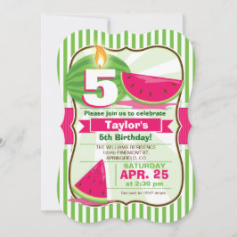 ピンク&グリーンスイカ、子供の誕生日パーティー 招待状