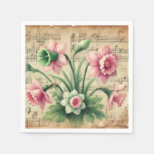 ピンク&グリーンダフォジルヴィンテージミュージックページ スタンダードカクテルナプキン (正面)