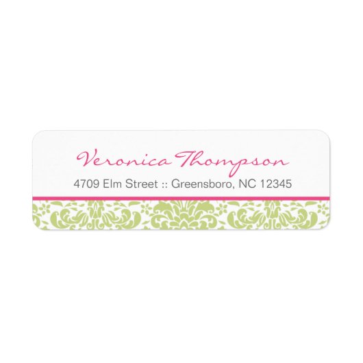 ピンク&グリーンダマスク住所 シール (正面)