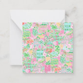 ピンク&グリーンパームビーチゴルフカートのギフトエンクロージャー ノートカード (裏面)