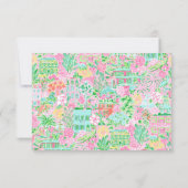 ピンク&グリーンパームビーチゴルフカートパーソナライズされた サンキューカード (裏面)