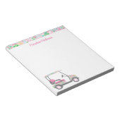 ピンク&グリーンパームビーチゴルフカートパーソナライズされた ノートパッド (アングル)