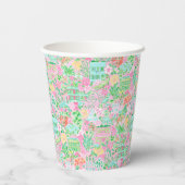 ピンク&グリーンパームビーチゴルフカートパーソナライズされた 紙コップ (裏面)