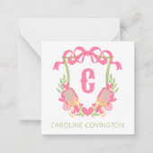 ピンク&グリーンピックボールパドルモノグラムクレストギフト ノートカード (正面)