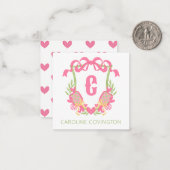 ピンク&グリーンピックボールパドルモノグラムクレストギフト ノートカード (正面/裏面インサイチュ)