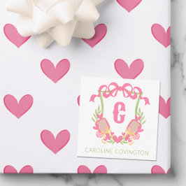 ピンク&グリーンピックボールパドルモノグラムクレストギフト ノートカード