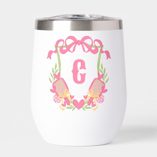 ピンク&グリーンピックボールパドルモノグラムクレスト (正面)