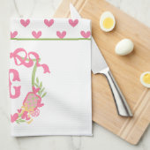 ピンク&グリーンピックボールパドルモノグラムクレスト キッチンタオル (四つ折り)