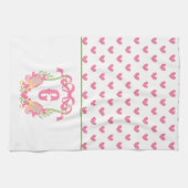 ピンク&グリーンピックボールパドルモノグラムクレスト キッチンタオル (横)