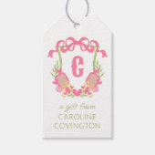 ピンク&グリーンピックボールパドルモノグラムクレスト ギフトタグ (正面)