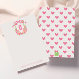 ピンク&グリーンピックボールパドルモノグラムクレスト サンキューカード