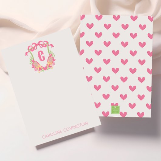 ピンク&グリーンピックボールパドルモノグラムクレスト サンキューカード