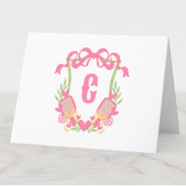 ピンク&グリーンピックボールパドルモノグラムクレスト サンキューカード