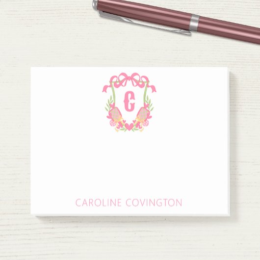ピンク&グリーンピックボールパドルモノグラムクレスト ポストイット