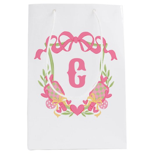 ピンク&グリーンピックボールパドルモノグラムクレスト ミディアムペーパーバッグ (正面)