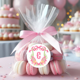 ピンク&グリーンピックボールパドルモノグラムクレスト ラウンドシール
