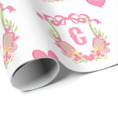 ピンク&グリーンピックボールパドルモノグラムクレスト ラッピングペーパー (ロールコーナー)