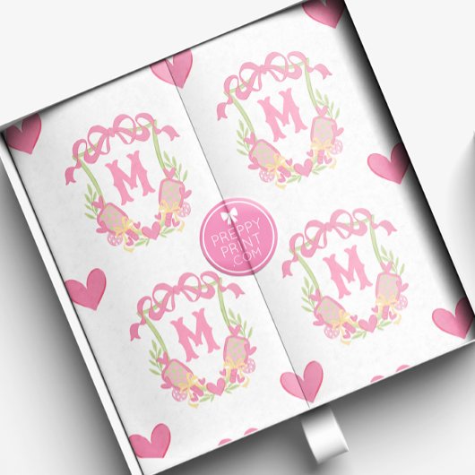 ピンク&グリーンピックボールパドルモノグラムクレスト 薄葉紙