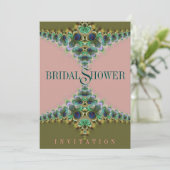 ピンク&グリーンピーコックレースブライダルシャワー招待状 招待状 (スタンド正面)