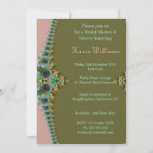 ピンク&グリーンピーコックレースブライダルシャワー招待状 招待状 (裏面)