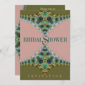 ピンク&グリーンピーコックレースブライダルシャワー招待状 招待状 (正面/裏面)