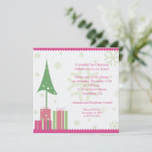 ピンク&グリーンフェスティバルクリスマス招待状 招待状 (スタンド正面)