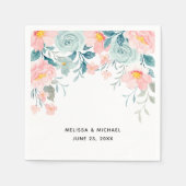 ピンク&グリーンフローラエレガ縁どントウェディング スタンダードカクテルナプキン (正面)