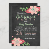 ピンク&グリーンフローラシャルボードリタイアメントパーティー 招待状 (正面/裏面)