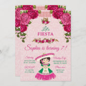 ピンク&グリーンフローラバラかわいい女の子ターニング7 招待状 (正面/裏面)