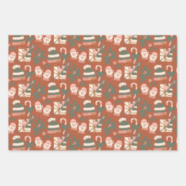 ピンク&グリーンホリデーラッピング紙シート ラッピングペーパーシート