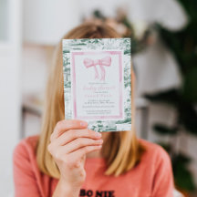 ピンク&グリーンボウChinoiserieモノグラムベビーシャワー