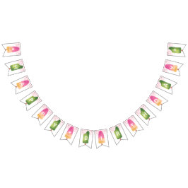 ピンク&グリーンポプシクルハッピーバースデー バンティングフラッグ