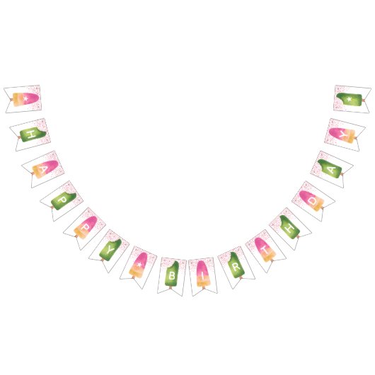 ピンク&グリーンポプシクルハッピーバースデー バンティングフラッグ (全)