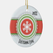 ピンク&グリーンメリークリスマス日付写真 セラミックオーナメント (右)