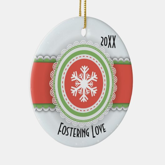 ピンク&グリーンメリークリスマス日付写真 セラミックオーナメント (右)