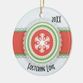 ピンク&グリーンメリークリスマス日付写真 セラミックオーナメント (左)