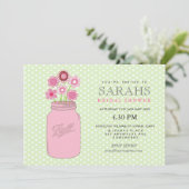 ピンク+グリーンメーソンジャーフラワーズブライダルシャワーパーティー 招待状 (スタンド正面)