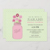 ピンク+グリーンメーソンジャーフラワーズブライダルシャワーパーティー 招待状 (正面/裏面)