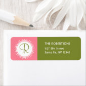 ピンク&グリーンモノグラム住所 シール (インサイチュ)