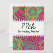 ピンク&グリーンレトロサークル誕生日 招待状 (正面)