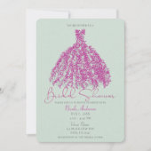 ピンク&グリーンヴィンテージボタニカルドレスブライダルシャワー 招待状 (正面)